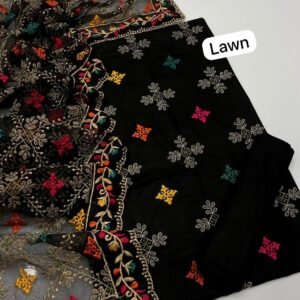 Shirt  Lawn Embroidered  Dupata khaddi Net Embroidered  Trouser Plain Lawn